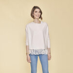 Pull col bateau manches longues franges sur bas femme - peau beige