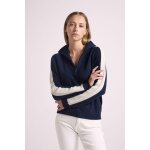 Pull col camioneur zip femme bandes manches points caroline en cachemire bleu marine et blanc