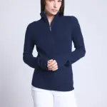 Pull col camioneur zip femme bleu marine en cachemire