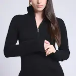 Pull col camioneur zip femme noir en cachemire