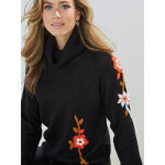 Pull col montant avec broderie florale noir