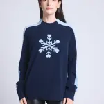Pull col montant gros flocon - bleu marine en cachemire