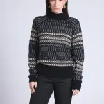 Pull col montant texturs - noir en cachemire