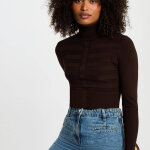 Pull col montant en viscose caf