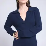 Pull col polo bleu marine en cachemire