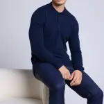 Pull col polo bleu marine en cachemire