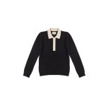 Pull col polo boutons blanc contraste maxine en cachemire noir et blanc