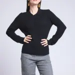 Pull col polo boutons noir en cachemire