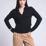 Pull col polo noir en cachemire