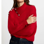Pull col à revers et boutons rouge en viscose Pull col à revers et boutons rouge en viscose
