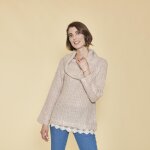 Pull col  revers manches longues dentelle sur bas femme - rose clair