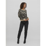 Pull col rond beige imprim� l�opard marron clair en viscose