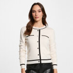 Pull col rond bicolore ivoire en viscose