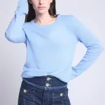 Pull col rond bleu ciel en cachemire