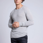 Pull col rond bleu gris en cachemire
