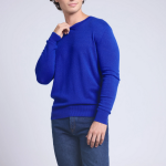 Pull col rond bleu roi en cachemire