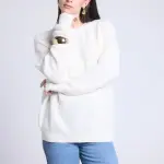 Pull col rond boucle blanc en cachemire