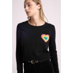 Pull col rond c?ur multicolor eline en cachemire noir
