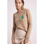Pull col rond cactus kyliane en cachemire new beige creme et cactus vert