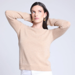 Pull col rond coeur cousus coudes beige et blanc en cachemire