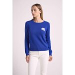 Pull col rond colombe pauline en cachemire bleu roi et oiseau blanc