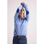 Pull col rond coudes c?urs femme zaime en cachemire bleu ciel et c?urs bleu roi