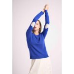 Pull col rond coudes c?urs femme zaime en cachemire bleu roi et coeurs blanc