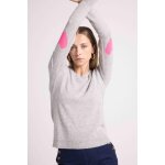 Pull col rond coudes c?urs femme zaime en cachemire gris et coeurs rose