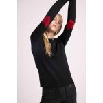 Pull col rond coudes c?urs femme zaime en cachemire noir et coeurs rouge