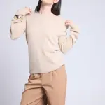 Pull col rond fleurs brodes - beige en cachemire