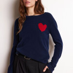 Pull col rond love heritage femme zaphira en cachemire bleu marine