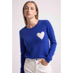 Pull col rond love heritage femme zaphira en cachemire bleu roi et c?ur blanc