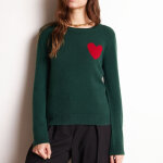 Pull col rond love heritage femme zaphira en cachemire vert sapin