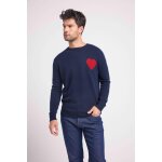 Pull col rond love heritage homme zemir en cachemire bleu marine c?ur rouge