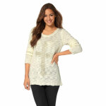 Pull col rond manches longues croix en strass maille flamme femme ajc - blanc