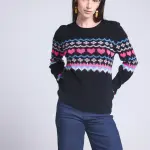 Pull col rond montagne c?ur - noir en cachemire