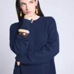 Pull col rond oversize bleu marine en cachemire