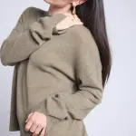 Pull col rond oversize kaki / beige en cachemire