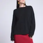 Pull col rond oversize noir en cachemire