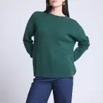 Pull col rond oversize vert bouteille en cachemire