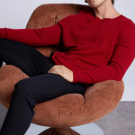 Pull col rond rouge bordeau en cachemire vert