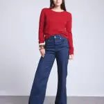 Pull col rond rouge bordeaux en cachemire