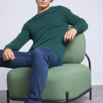 Pull col rond vert bouteille en cachemire