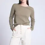 Pull col rond vert kaki en cachemire