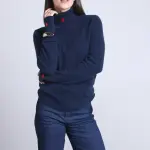 Pull col roule coeur broderie bleu marine en cachemire
