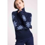 Pull col roule flocons flocon en cachemire bleu marine et flocon bleu ciel