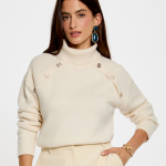 Pull col roul ivoire beige