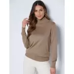 Pull � col roul� � manches longues marron en viscose