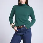 Pull col roul vert bouteille en cachemire