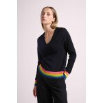 Pull col v arc en ciel rib zora en cachemire noir